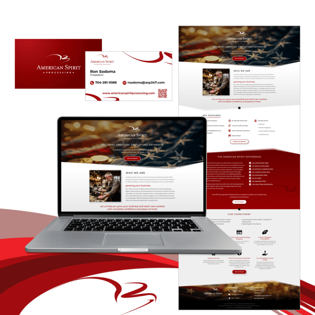 Graphic of American Spirit Processing brand identity and website design.