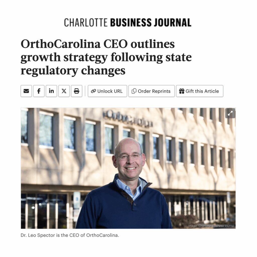 OrthoCarolina CEO Featured in Charlotte Business Journal
