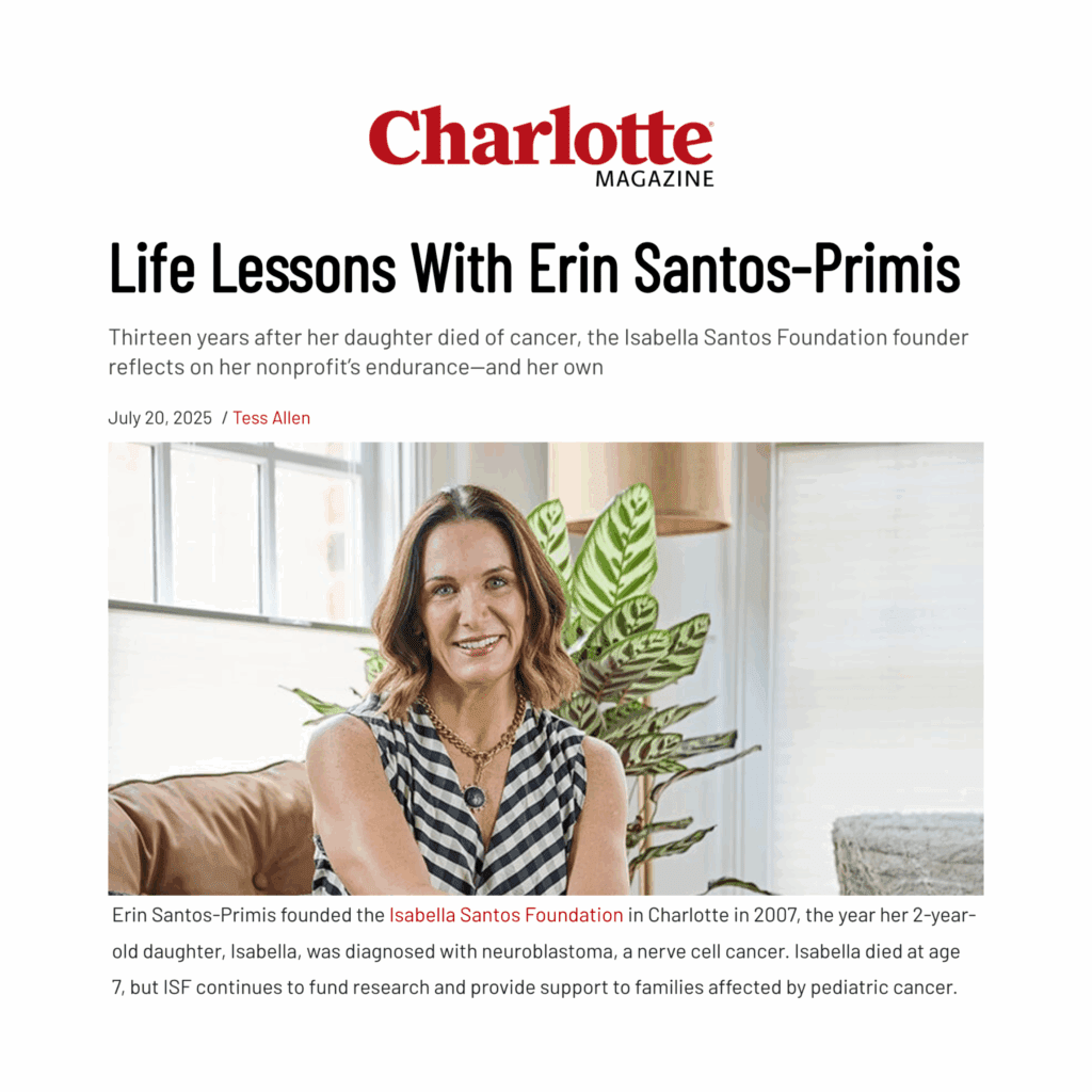 Erin Santos as "Life Lessons" feature in Charlotte Magazine