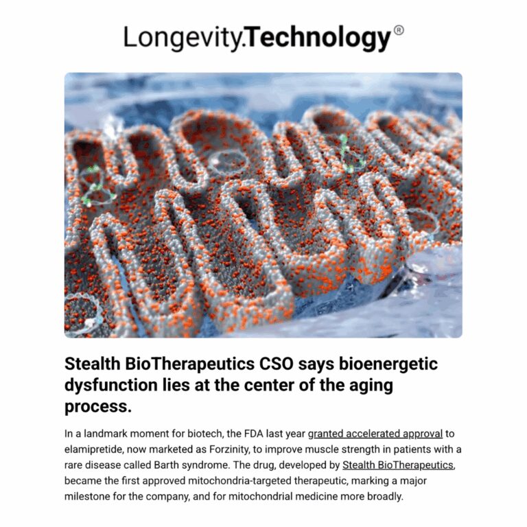 screenshot of Longevity Technology article featuring Ascent client Stealth BioTherapeutics