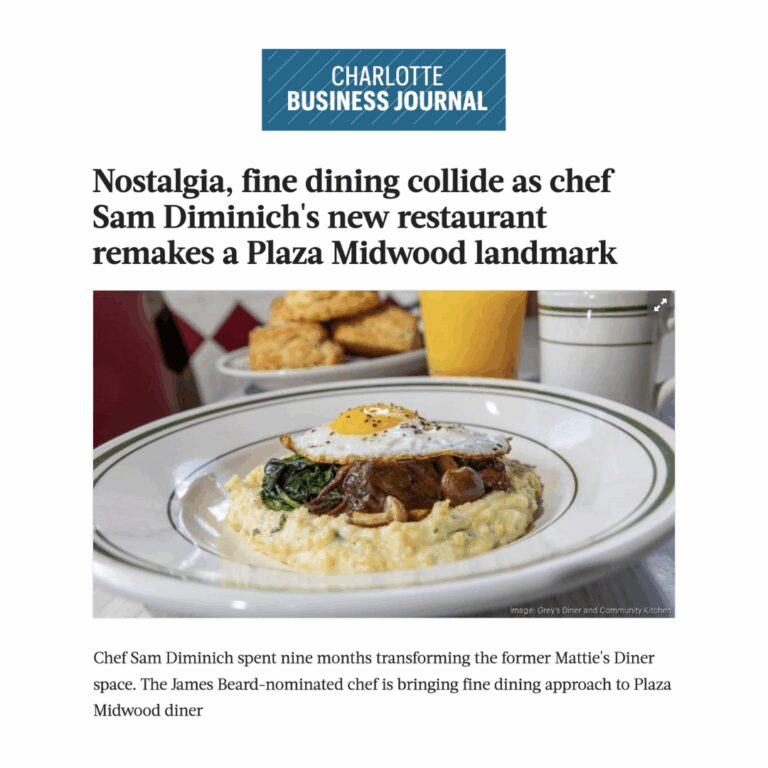 Charlotte Business Journal: Nostalgia, fine dining collide as chef Sam Diminich's new restaurant remakes a Plaza Midwood landmark