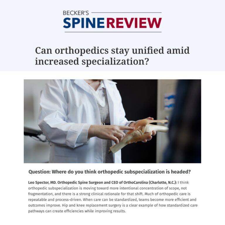 Becker's Spine Review feature titled "Can orthopedics stay unified amid increased specialization?"