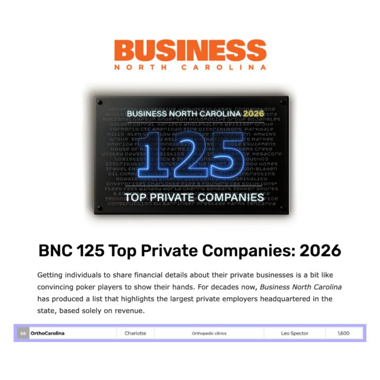 OrthoCarolina ranked #88 on BNC's Top 125 Private Companies List